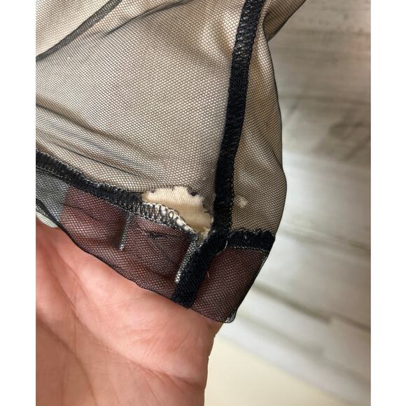 Jarbo Womens M Nude & Black Sheer Cotton Chiffon Tie-Waist Cardigan Dress Blouse - Picture 4 of 8